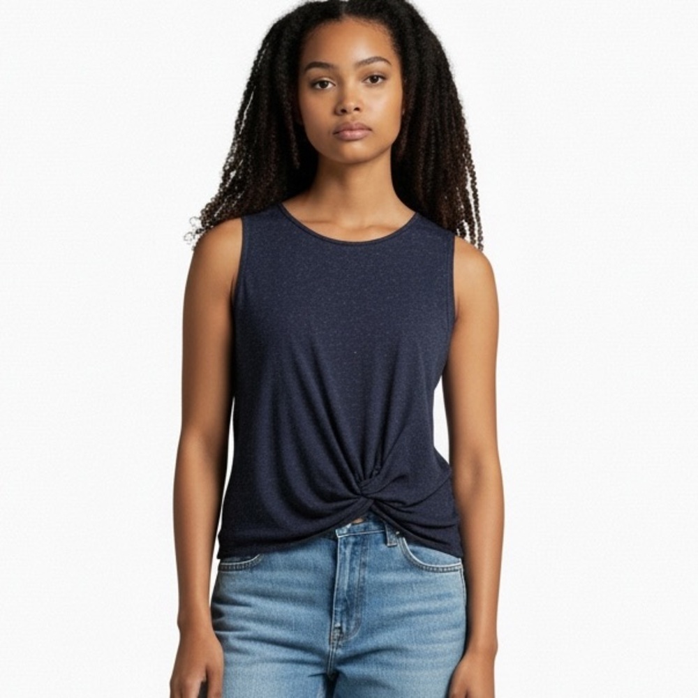 Ann Taylor LOFT Navy Blue Sleeveless Front Twist Tie Top Womens Size Small